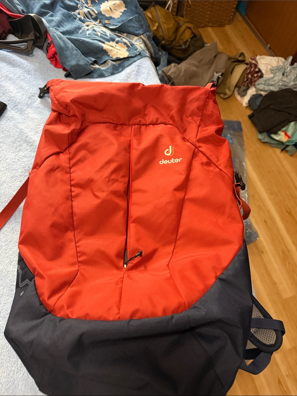 Deuter Roll-Top Backpack in Orange and Blue
